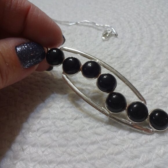 Modern BLACK ONYX Handmade Sterling 925 Pendant/Chain #11D - Picture 1 of 3